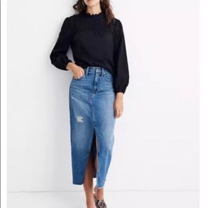 Madewell Pieced Eyelet Mockneck Ruffle Relaxed Casual Career Top Blouse XS